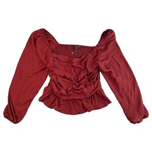NWT Shinestar Women's Boho Romantic Crop Top Off Shoulder Size Large Rust L/S